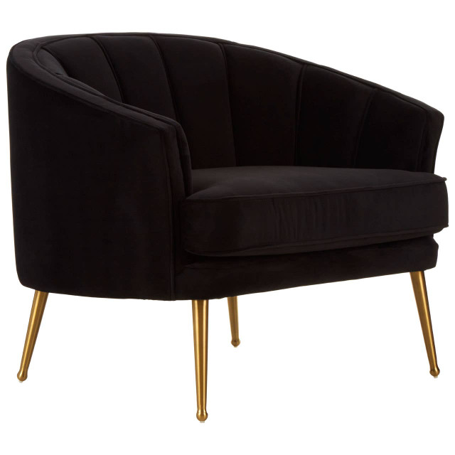 Premier Housewares Hendricks Black Velvet Chair With Gold Finished Legs