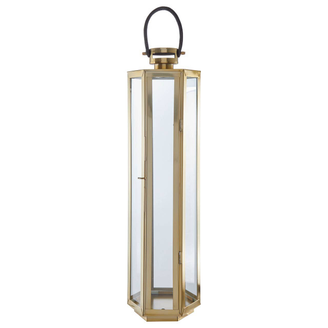 Premier Housewares Herber Large Gold Finish Lantern With Hair On Leather Handle
