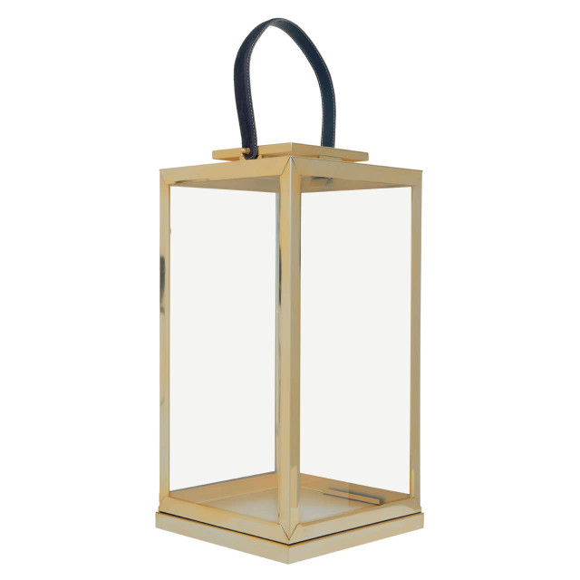Premier Housewares Herber Large Gold Steel With Hair On Leather Handle Lantern