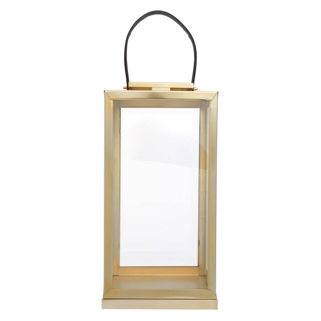 premier housewares Herber Large Gold Steel With Hair On Leather Handle Lantern
