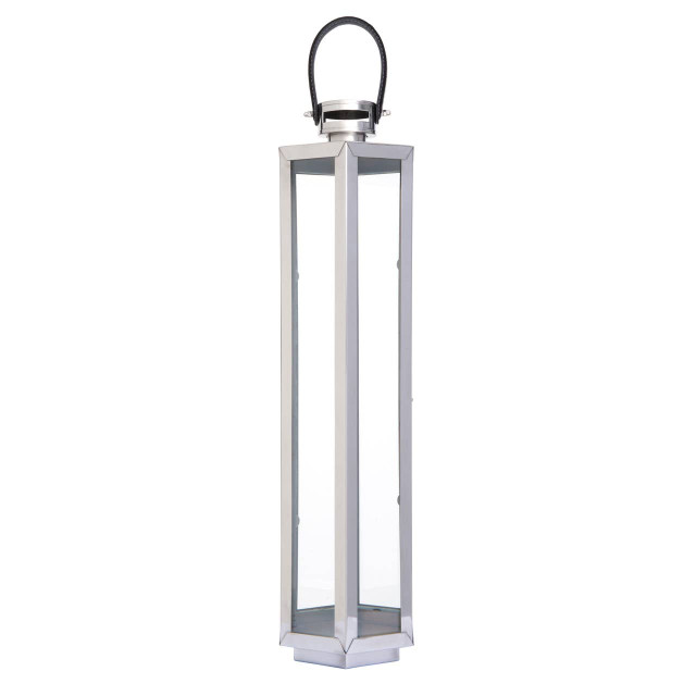Premier Housewares Herber Large Silver Hexagonal Lantern With Hair On Leather Handle