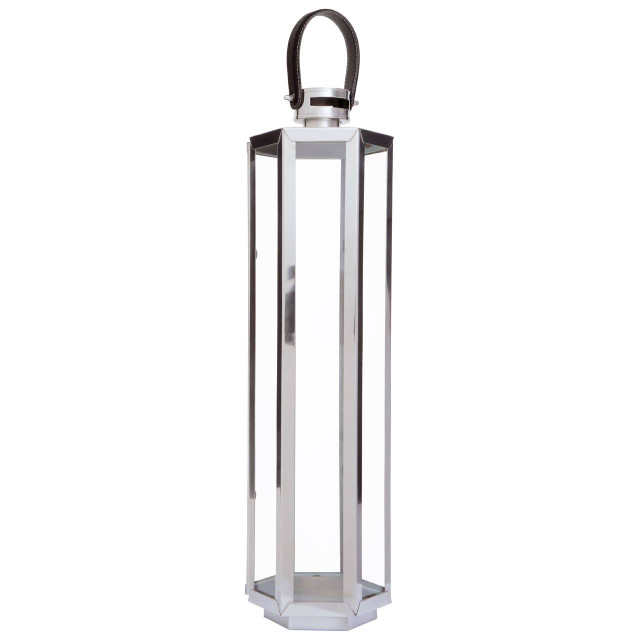 Premier Housewares Herber Large Silver Hexagonal Lantern With Hair On Leather Handle