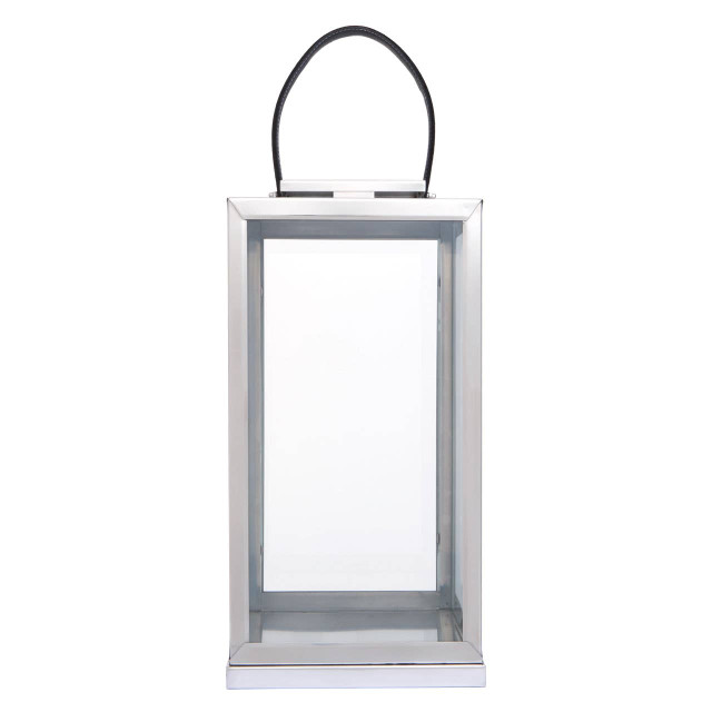 premier housewares Herber Large Silver Steel With Hair On Leather Handle Lantern