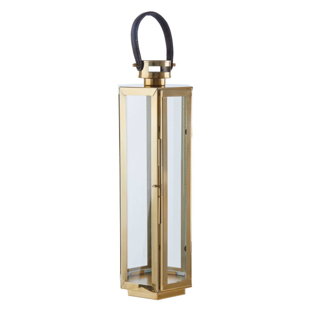 Premier Housewares Herber Medium Gold Finish Lantern With Hair On Leather Handle