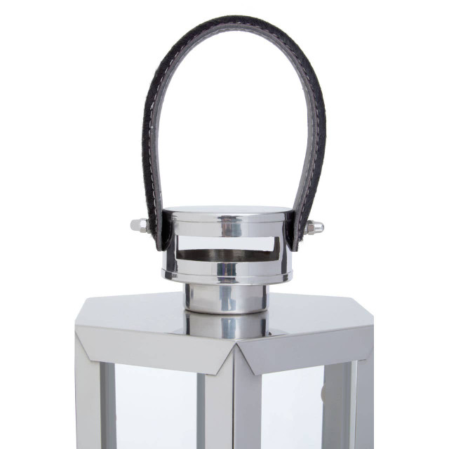 Premier Housewares Herber Medium Silver Hexagonal Lantern With Hair On Leather Handle