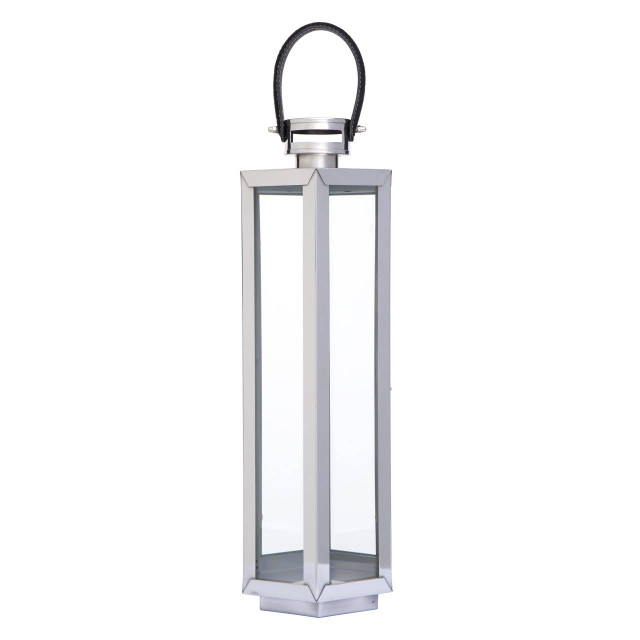 premier housewares Herber Medium Silver Hexagonal Lantern with Hair on Leather Handle
