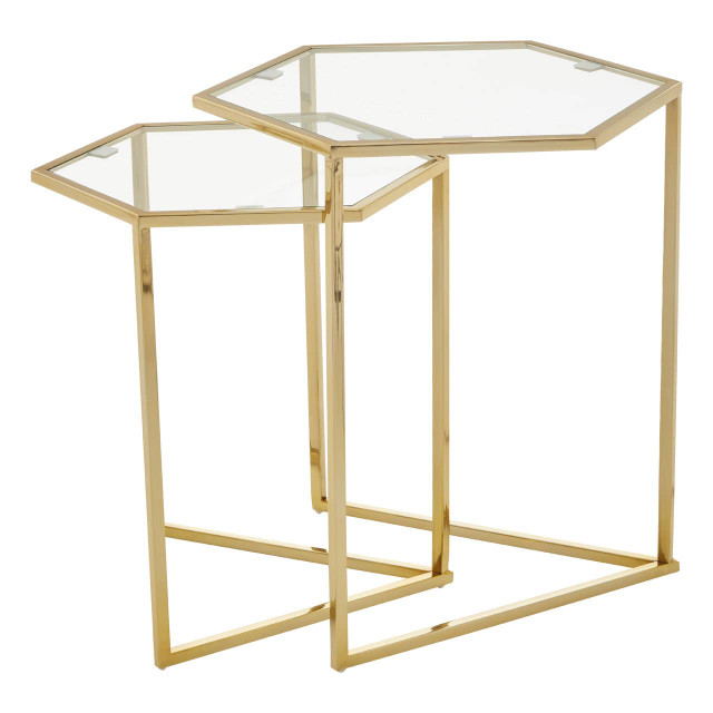 Premier Housewares Herber Set Of 2 Gold Finish Hexagon Nesting Tables