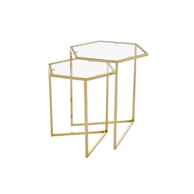 premier housewares Herber Set Of 2 Gold Finish Hexagon Nesting Tables