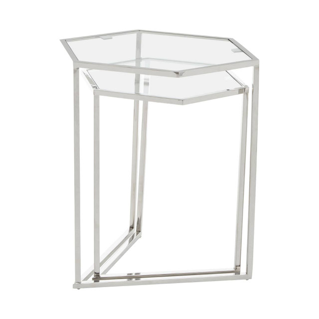 Premier Housewares Herber Set Of 2 Silver Finish Hexagon Nesting Tables