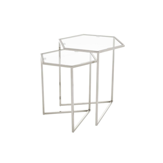 premier housewares Herber Set Of 2 Silver Finish Hexagon Nesting Tables