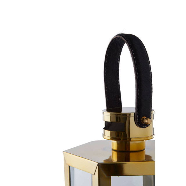 Premier Housewares Herber Small Gold Finish Lantern With Hair On Leather Handle
