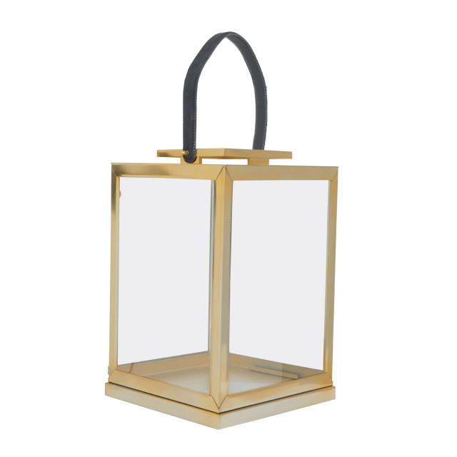 Premier Housewares Herber Small Gold Steel With Hair On Leather Handle Lantern