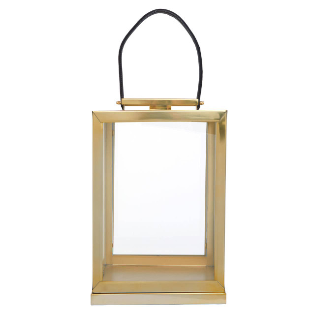 premier housewares Herber Small Gold Steel With Hair On Leather Handle Lantern