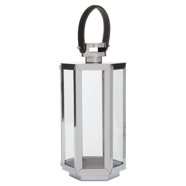 Premier Housewares Herber Small Silver Hexagonal Lantern With Hair On Leather Handle