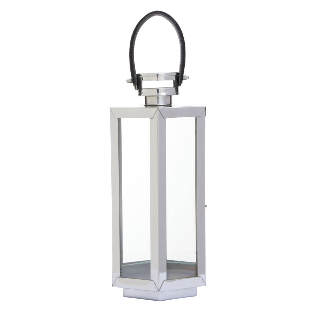 premier housewares Herber Small Silver Hexagonal Lantern with Hair on Leather Handle