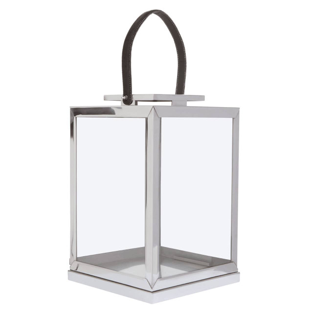 Premier Housewares Herber Small Silver Steel With Hair On Leather Handle Lantern