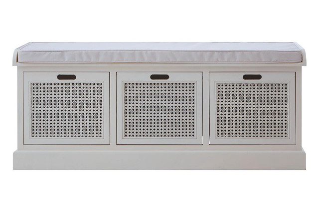 Premier Housewares Heritage Antique White Three Drawer Storage Bench With Cushion