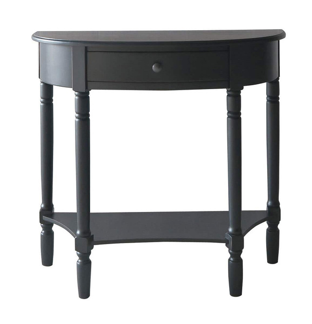 premier housewares Heritage Black Pine Wood Half Moon Console Table with Drawer