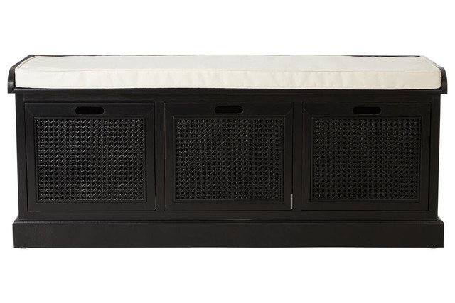 Premier Housewares Heritage Black Three Drawer Storage Bench With Cushion