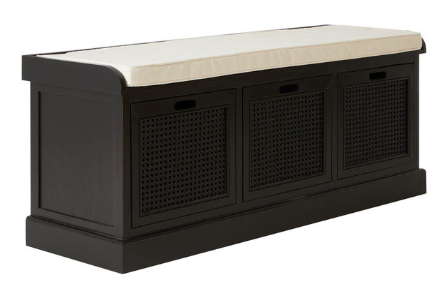 premier housewares Heritage Black Three Drawer Storage Bench with Cushion