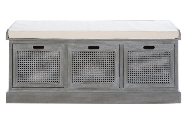 Premier Housewares Heritage Grey Three Drawer Storage Bench With Cushion