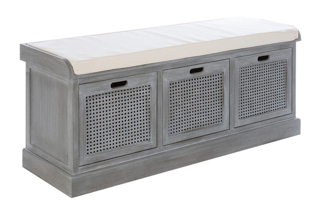 premier housewares Heritage Grey Three Drawer Storage Bench with Cushion
