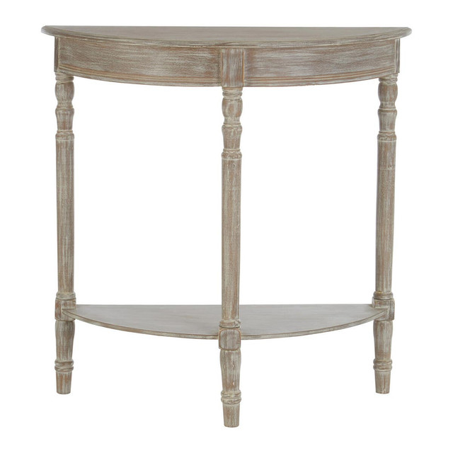 Premier Housewares Heritage Half Moon Console Table With Pine Wood Grey Washed Finish