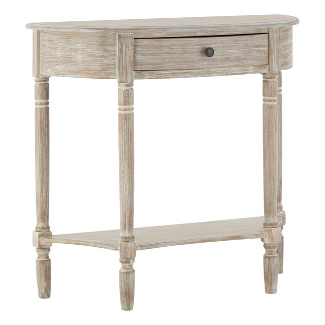 Premier Housewares Heritage Washed Finish Pine Wood Half Moon Console Table With Drawer