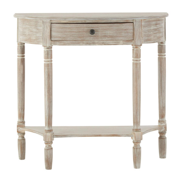 Premier Housewares Heritage Washed Finish Pine Wood Half Moon Console Table With Drawer