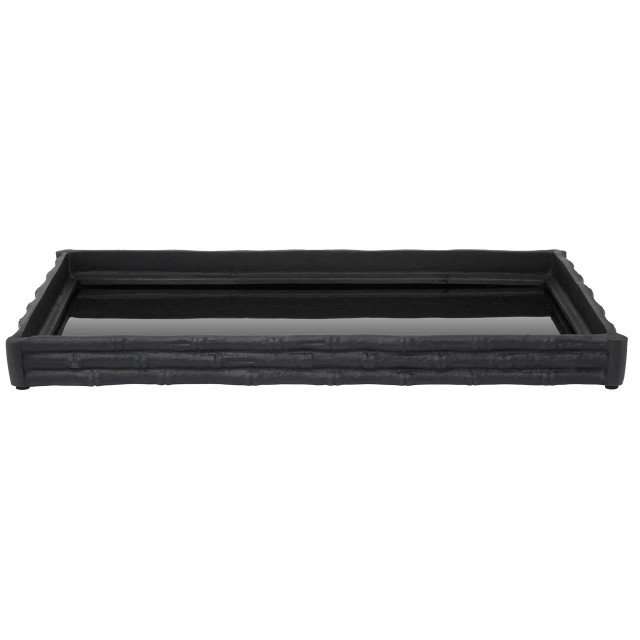 Premier Housewares Hiba Black Finish Bamboo Effect Mirrored Tray