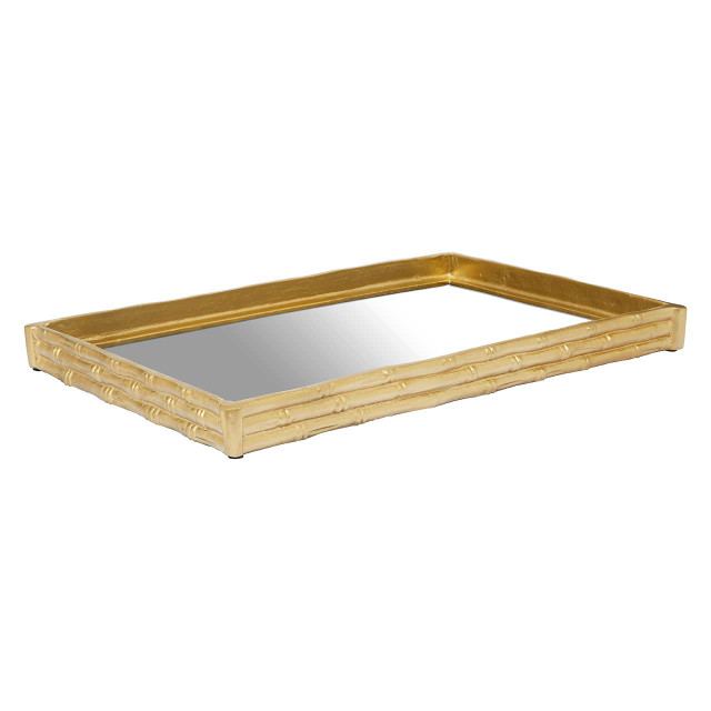 Premier Housewares Hiba Gold Finish Bamboo Effect Mirrored Tray