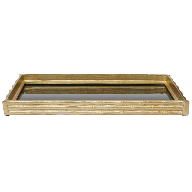 premier housewares Hiba Gold Finish Bamboo Effect Mirrored Tray