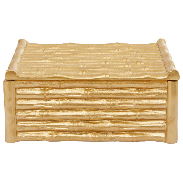 Premier Housewares Hiba Large Gold Finish Bamboo Effect Trinket Box