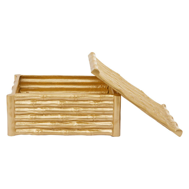 Premier Housewares Hiba Large Gold Finish Bamboo Effect Trinket Box