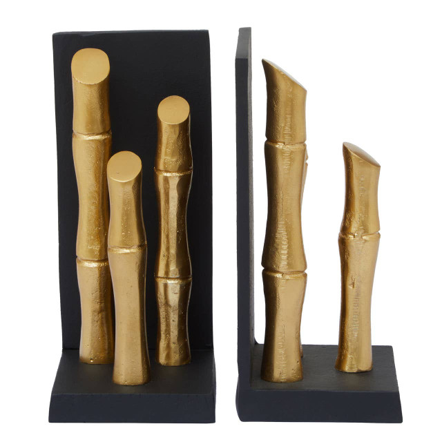 Premier Housewares Hiba Set Of Two Gold Finish Bamboo Effect Bookends