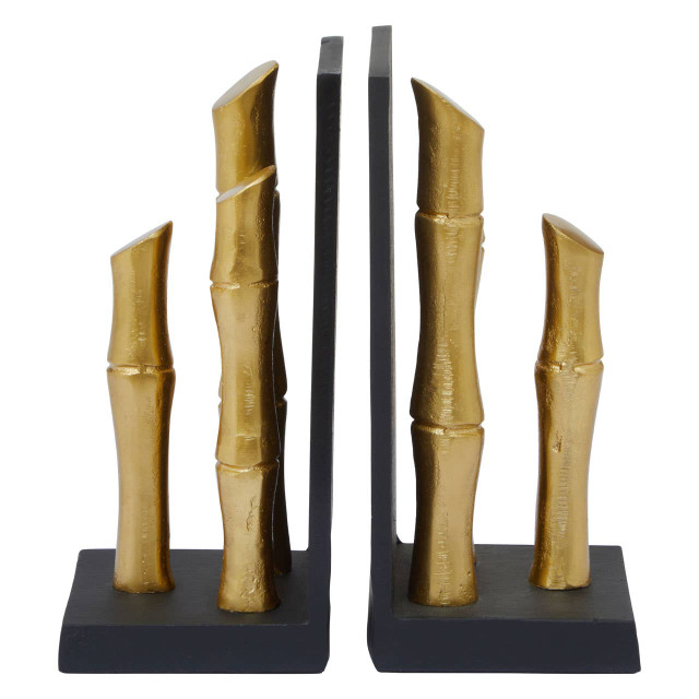 Premier Housewares Hiba Set Of Two Gold Finish Bamboo Effect Bookends