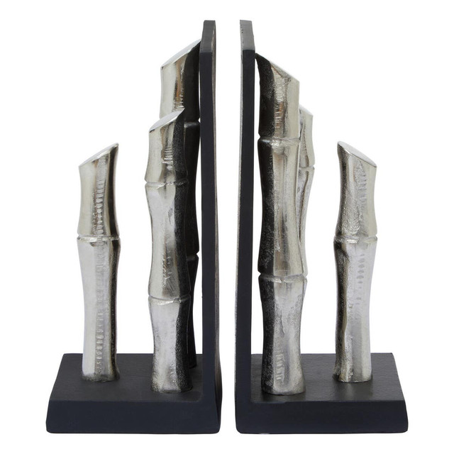 Premier Housewares Hiba Set Of Two Silver Finish Bamboo Effect Bookends
