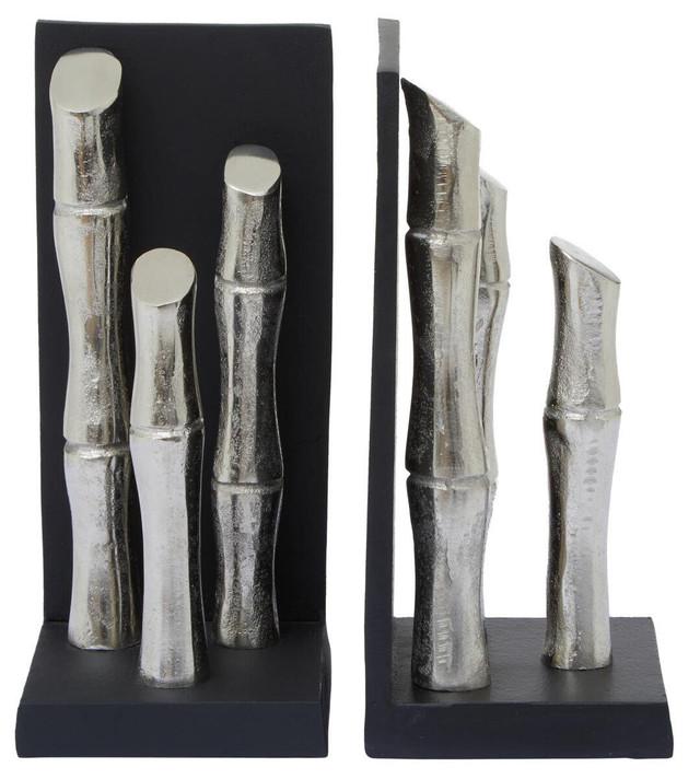 Premier Housewares Hiba Set Of Two Silver Finish Bamboo Effect Bookends