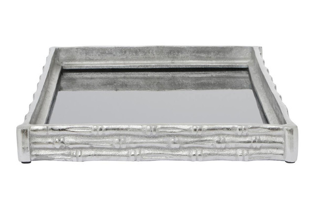 Premier Housewares Hiba Silver Finish Bamboo Effect Mirrored Tray