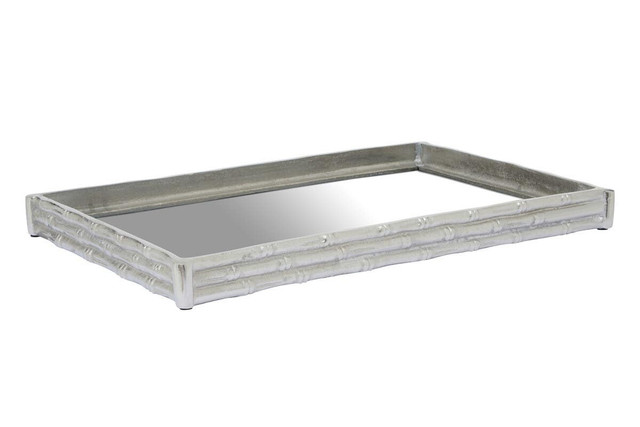 Premier Housewares Hiba Silver Finish Bamboo Effect Mirrored Tray