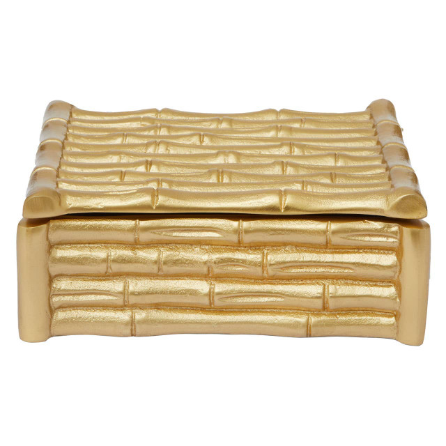 Premier Housewares Hiba Small Gold Finish Bamboo Effect Trinket Box