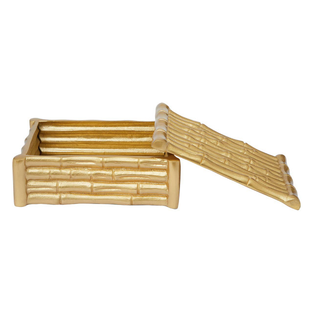 Premier Housewares Hiba Small Gold Finish Bamboo Effect Trinket Box
