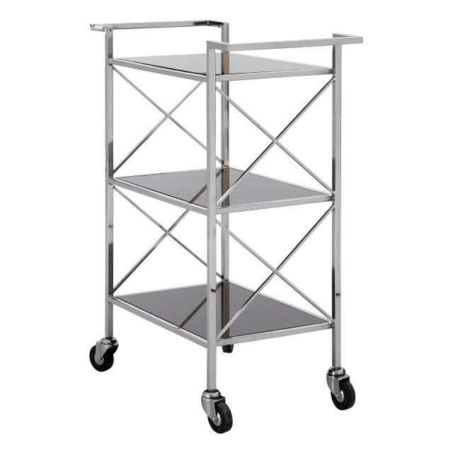Premier Housewares Hoffmann Black Mirrored Glass 3 Tier Trolley