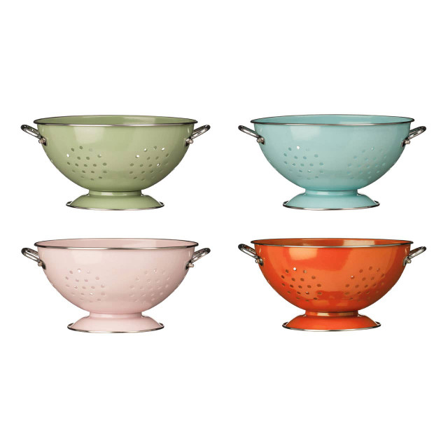 Premier Housewares Hollis Pastel Pink Enamel Retro Colander
