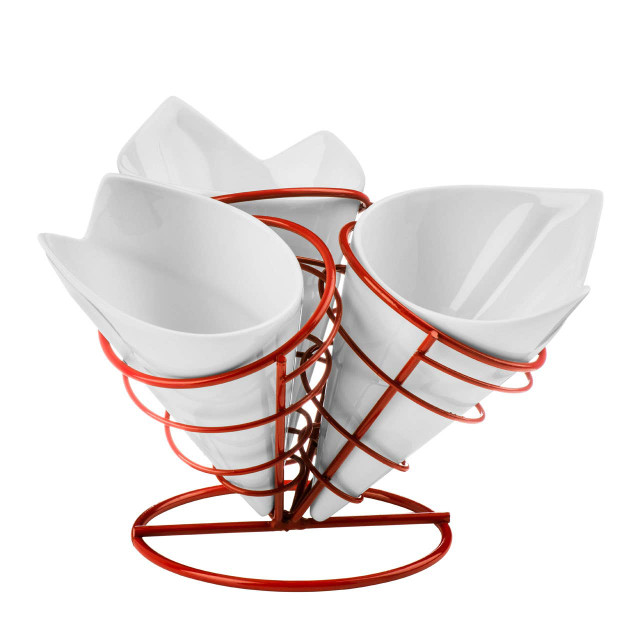 Premier Housewares Hollywood 3 French Fry Cones With Red Metal Stand Set