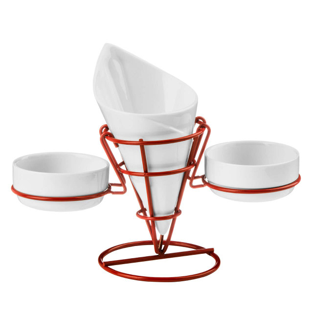 Premier Housewares Hollywood French Fry Cone With 2 Dip Dishes On Red Stand