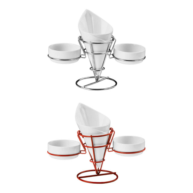 Premier Housewares Hollywood French Fry Cone With 2 Dip Dishes On Red Stand