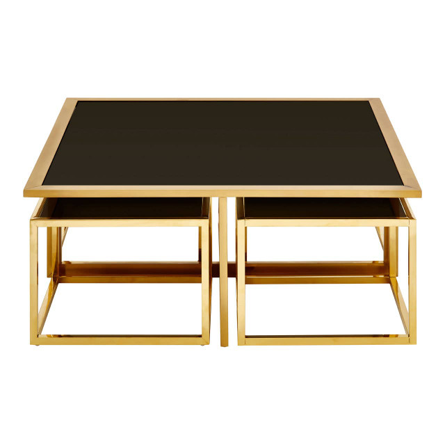 Premier Housewares Horizon Black Tempered Glass 5 Piece Coffee Table Set
