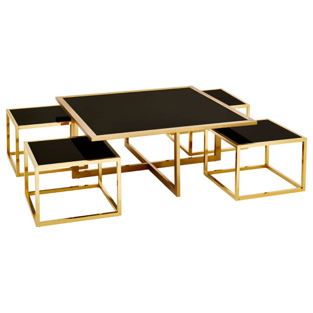 Premier Housewares Horizon Black Tempered Glass 5 Piece Coffee Table Set