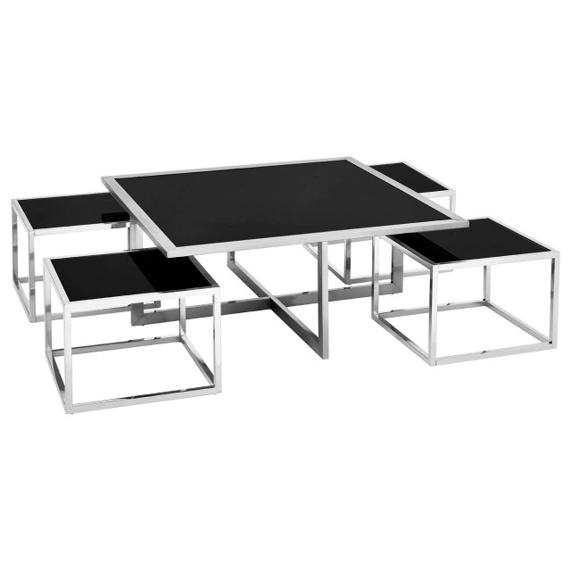 Premier Housewares Horizon Silver Coffee Table And Stools Set